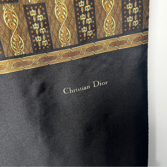 Vintage Christian Dior Black and Gold Silk/Wool Scarf - Picture 2 of 5
